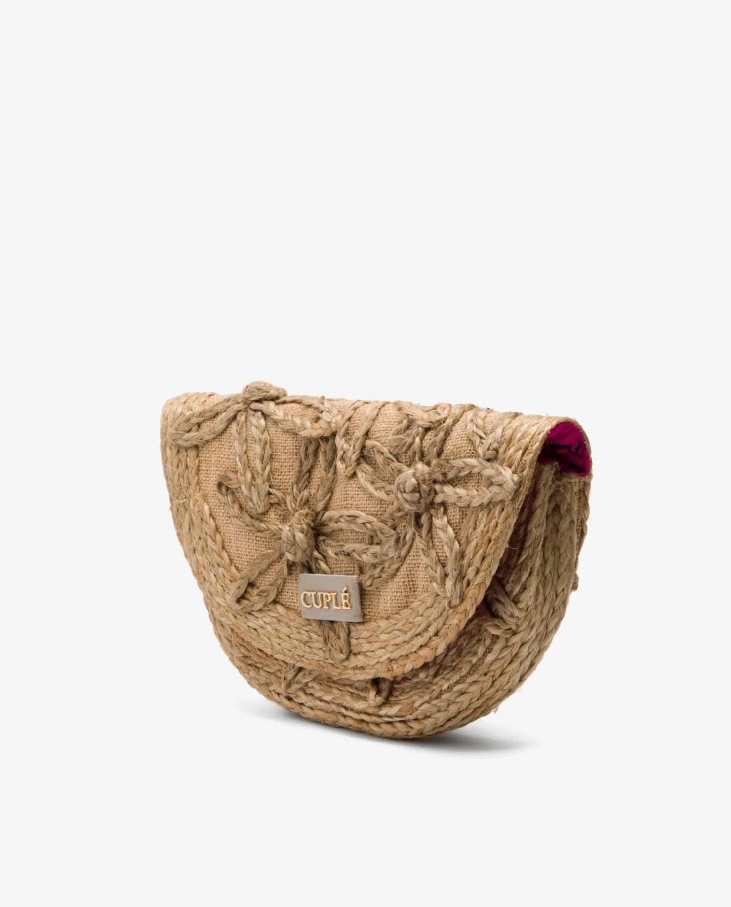 Outlet Cuplé Bolso Mano Media Luna Rafia Beig
