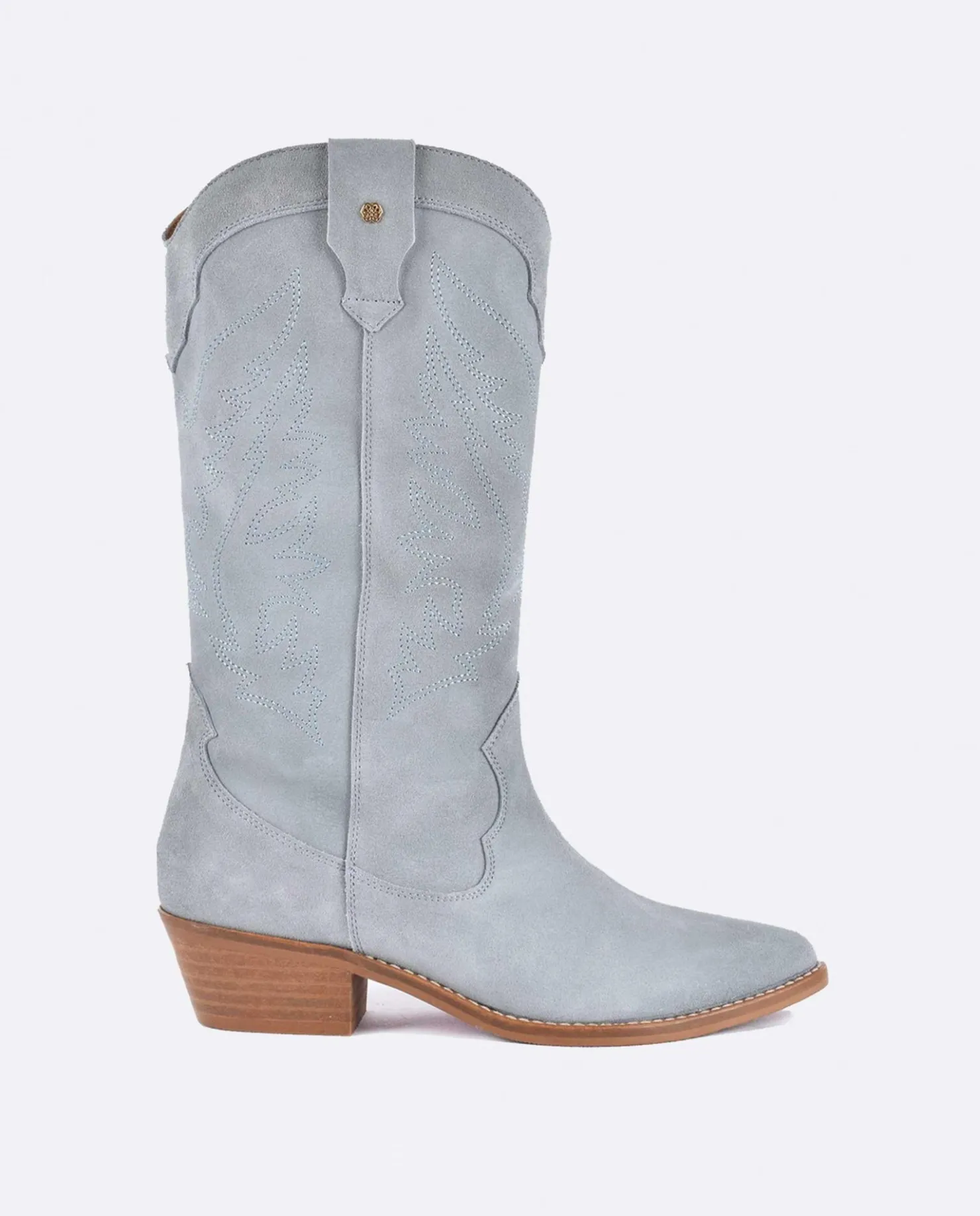 Sale Cuplé Bota Cowboy Tacón Bajo Serraje Celeste