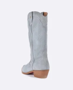 Sale Cuplé Bota Cowboy Tacón Bajo Serraje Celeste
