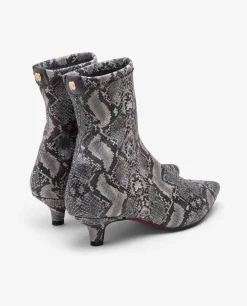 Online Cuplé Botin Licra Tacón Bajo Serpiente Gris