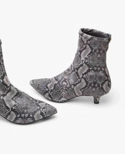 Online Cuplé Botin Licra Tacón Bajo Serpiente Gris
