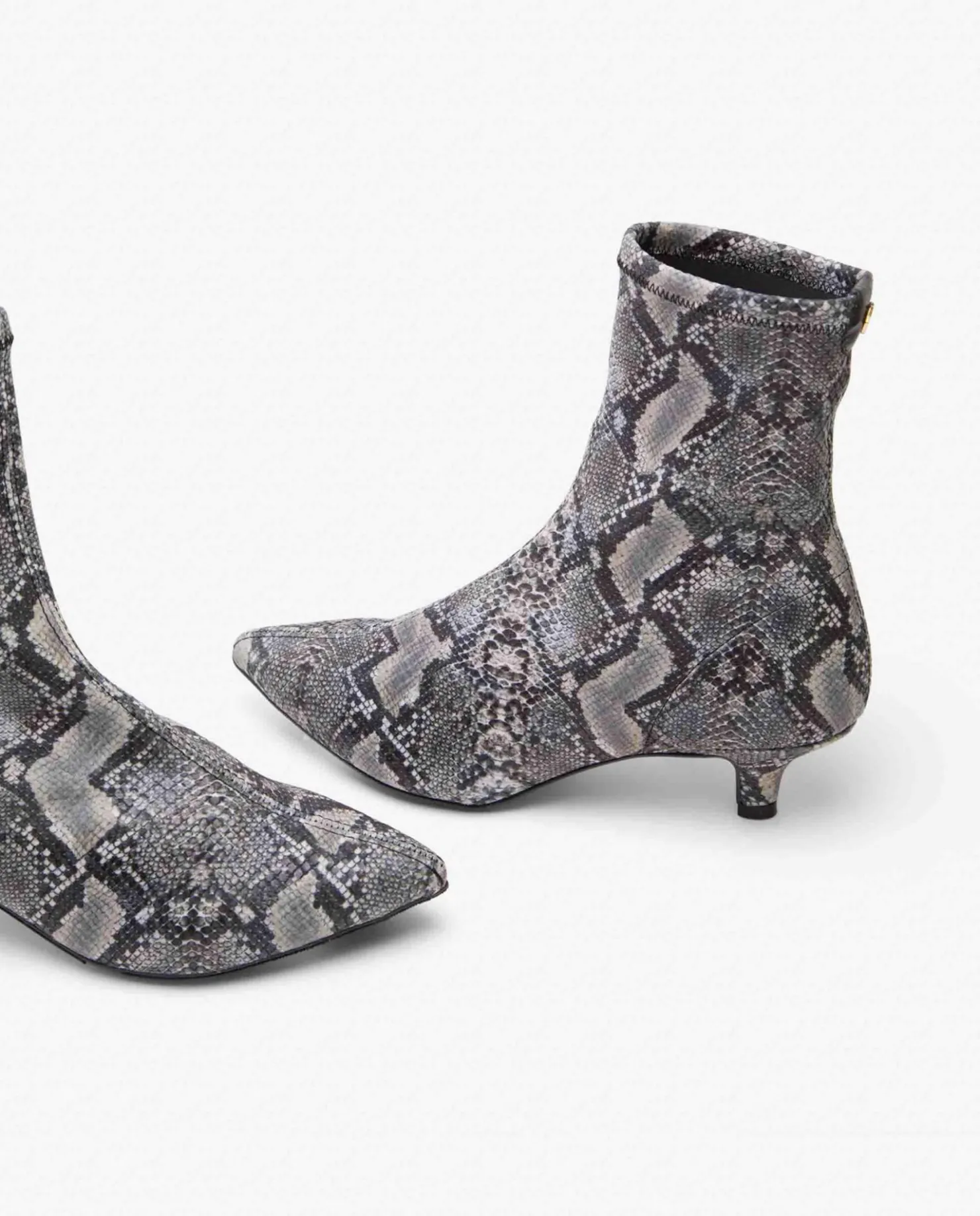 Online Cuplé Botin Licra Tacón Bajo Serpiente Gris