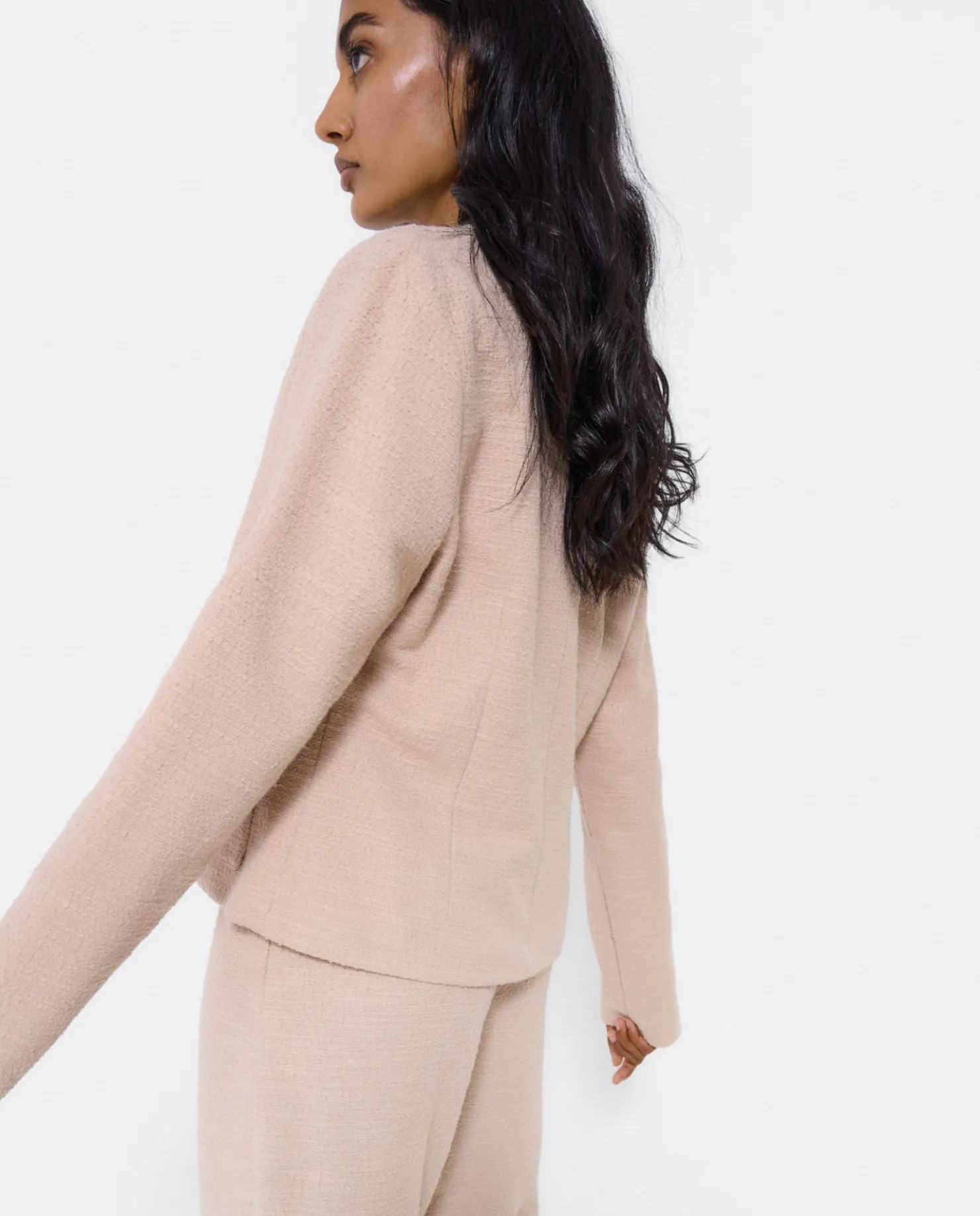 Online Cuplé Chaqueta Corta Tweed Beig