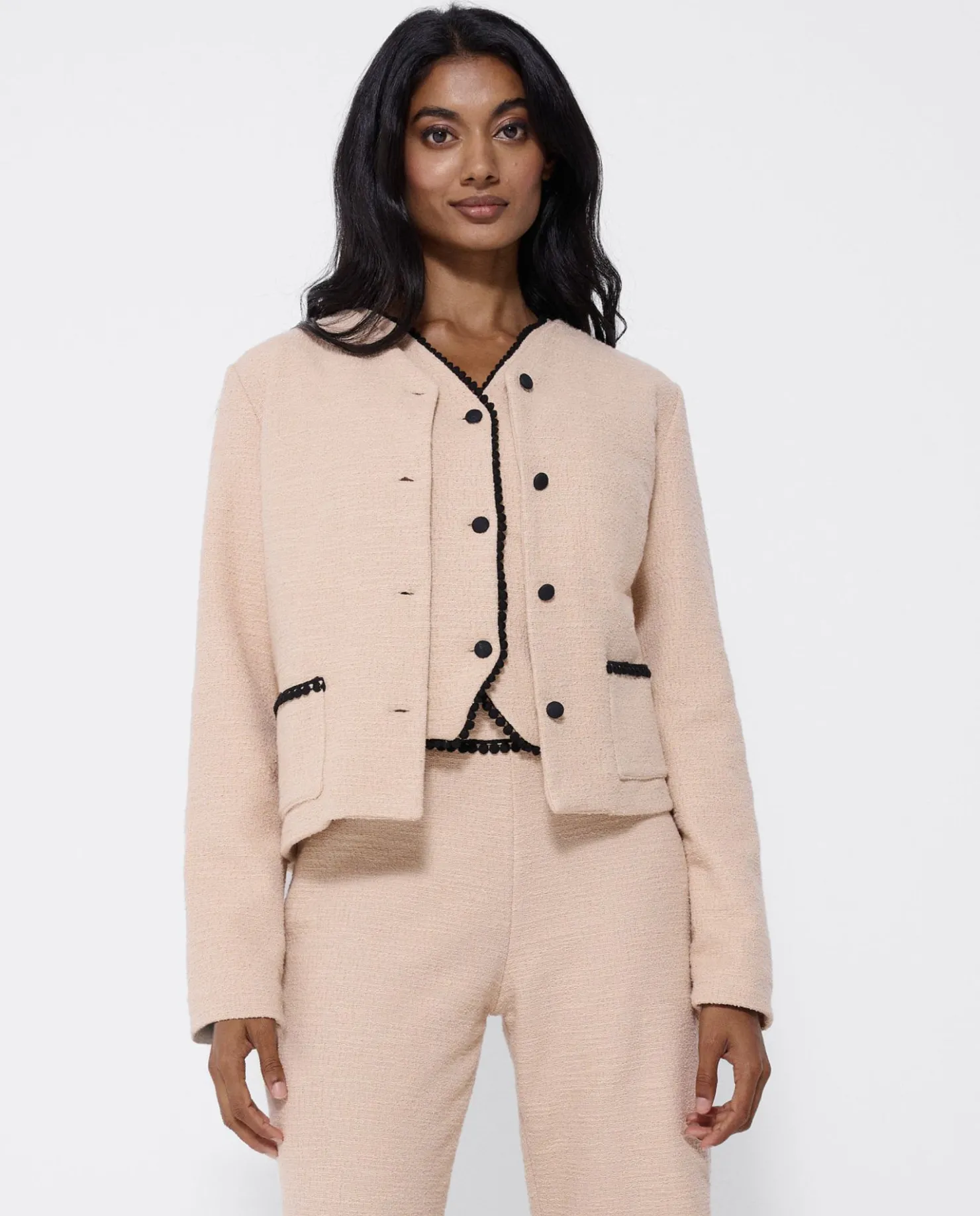 Online Cuplé Chaqueta Corta Tweed Beig