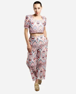 New Cuplé Pantalon Bordado Algodon Multicolor