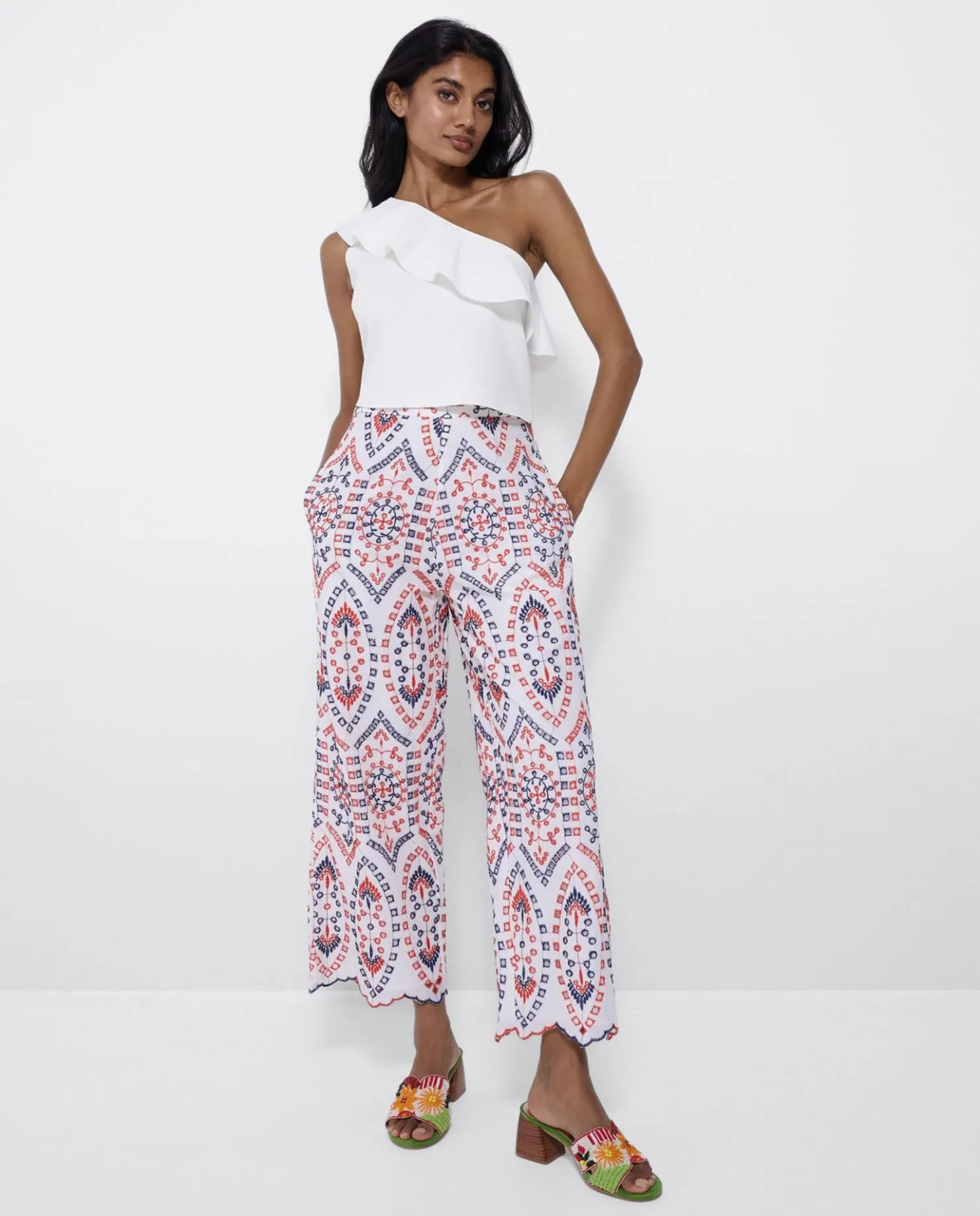 New Cuplé Pantalon Bordado Algodon Multicolor