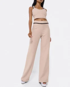 Discount Cuplé Pantalon Puntilla Tweed Beig