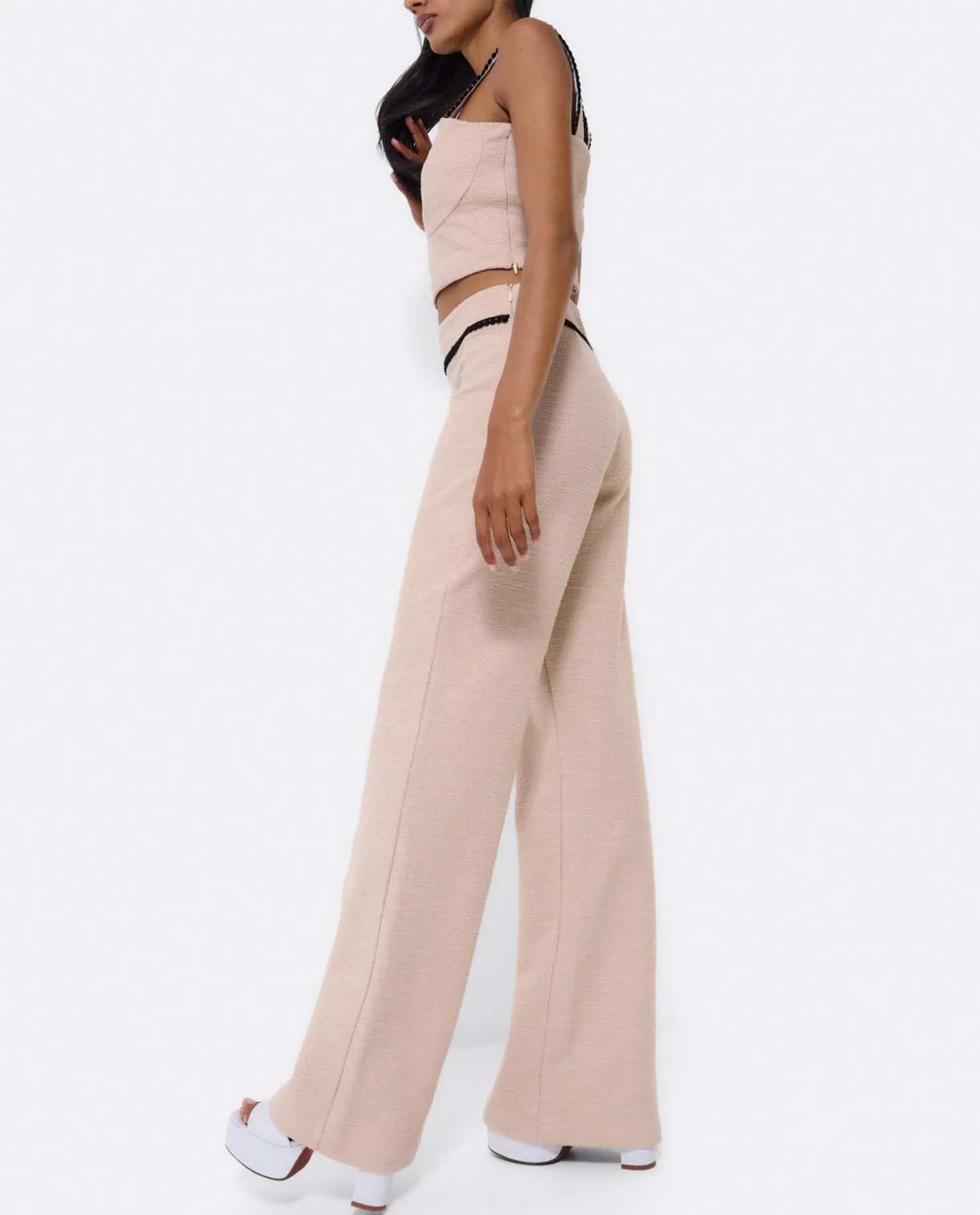 Discount Cuplé Pantalon Puntilla Tweed Beig