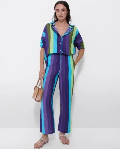 Hot Cuplé Pantalon Recto Algodon Rayas Azul