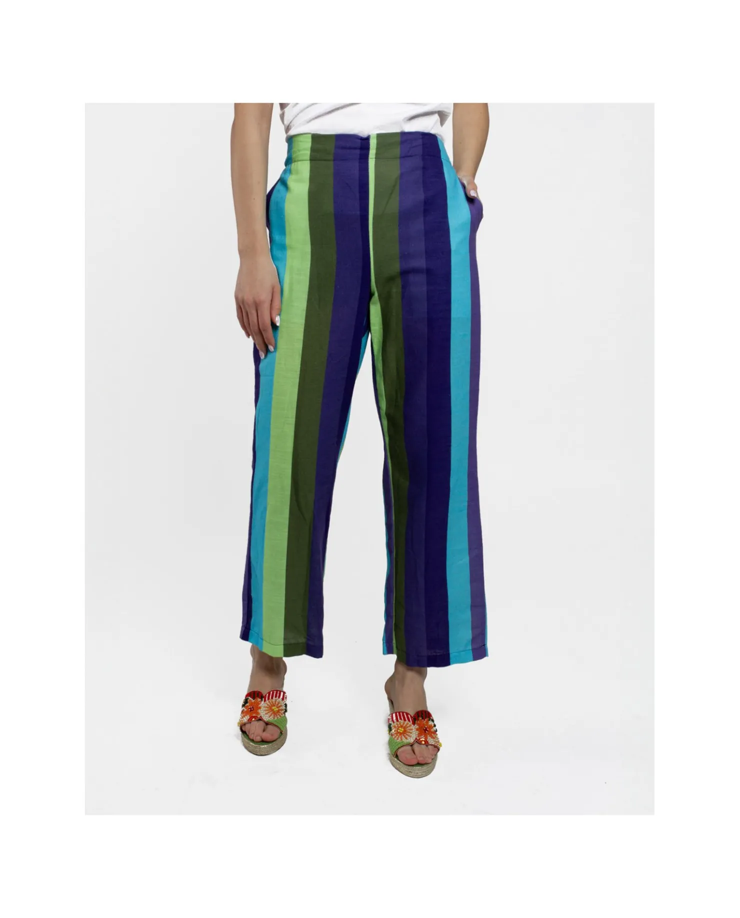 Hot Cuplé Pantalon Recto Algodon Rayas Azul