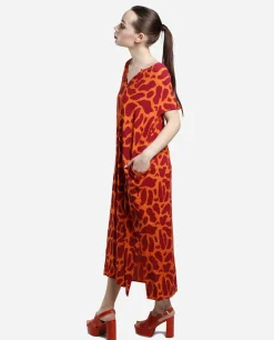 Clearance Cuplé Vestido Bolsillos Algodon Estampado Jirafa