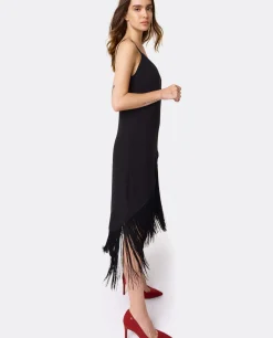 Clearance Cuplé Vestido Flecos Manila Crep Negro